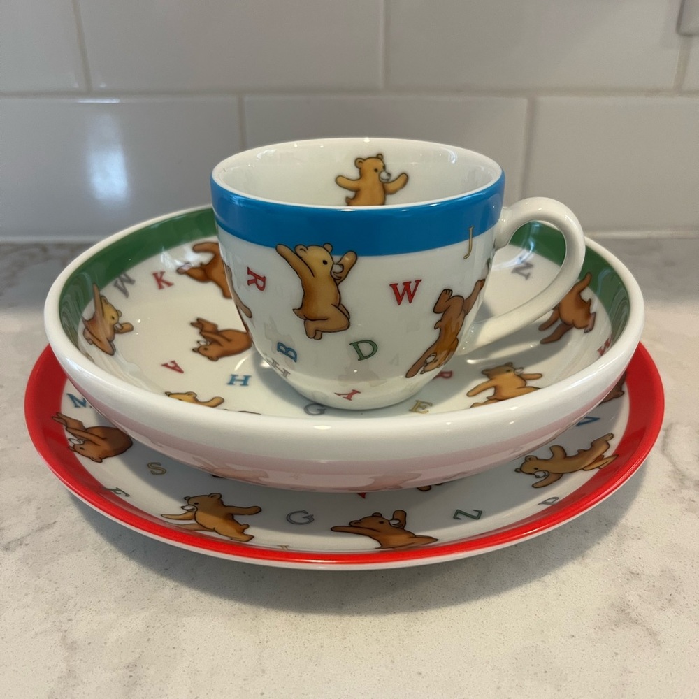 Tiffany & Co 2006 ABC Alphabet Bears 3 Piece Set Porcelain Baby Child